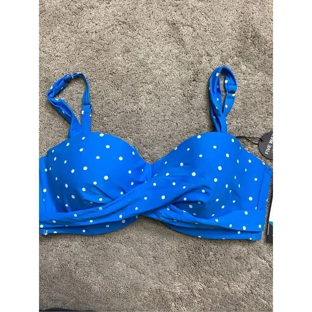 New. Coco Reef 36/38D blue polka dot five way bikini top.